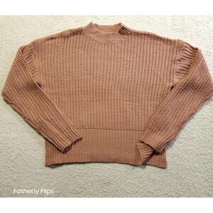 LOVE CHANGE Womens Knit Mock Neck Sweater L Dusty Rose Textured Ribbed Hem